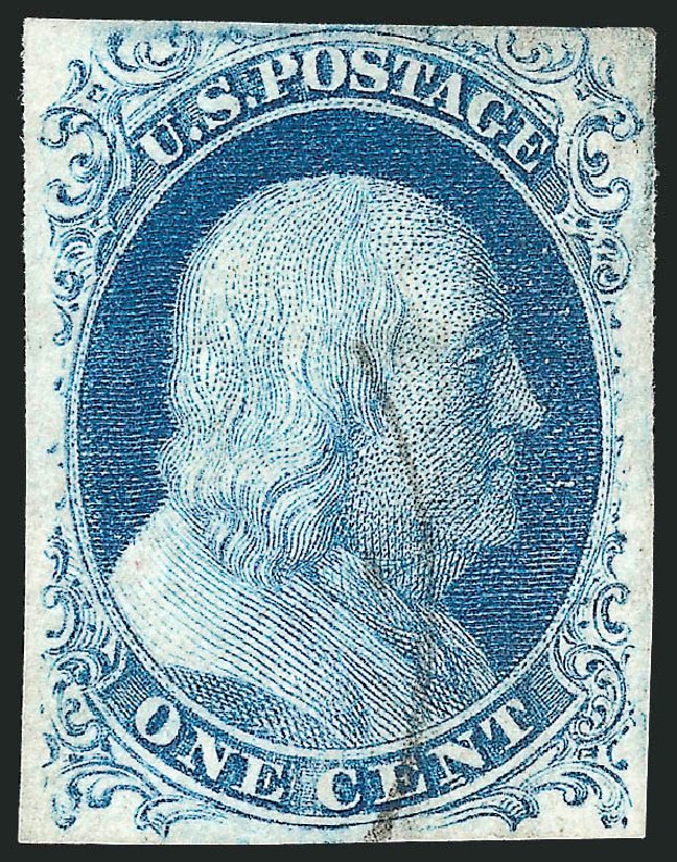 US Stamps Value Scott Catalogue # 9 - 1c 1852 Franklin. Robert Siegel Auction Galleries, Sep 2010, Sale 994, Lot 839
