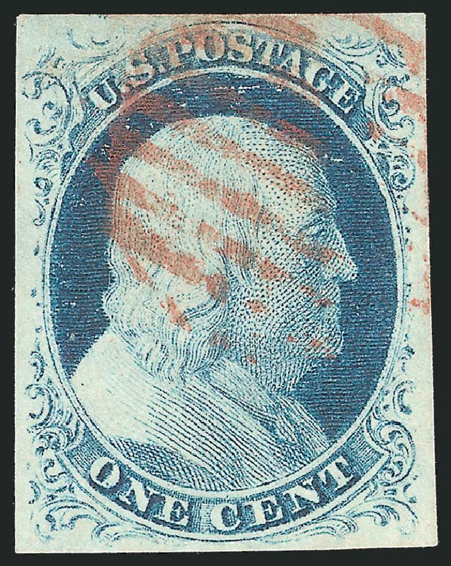 US Stamp Values Scott Catalogue 9: 1852 1c Franklin. Robert Siegel Auction Galleries, Dec 2010, Sale 998, Lot 169