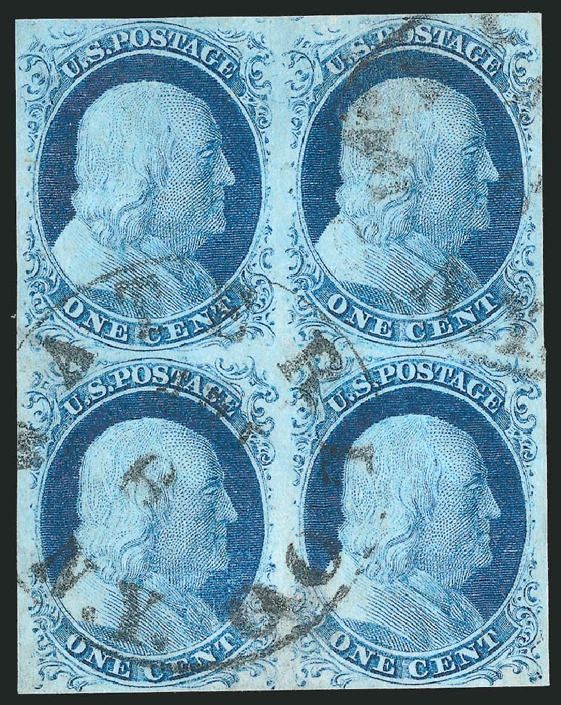 US Stamps Values Scott 9: 1852 1c Franklin. Robert Siegel Auction Galleries, Dec 2010, Sale 998, Lot 229