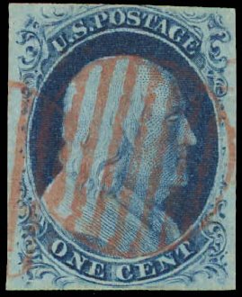 Value of US Stamp Scott Cat. 9: 1c 1852 Franklin. Daniel Kelleher Auctions, Jul 2011, Sale 625, Lot 651