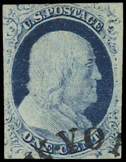 US Stamp Prices Scott Catalog # 9 - 1c 1852 Franklin. Daniel Kelleher Auctions, Jul 2011, Sale 625, Lot 661