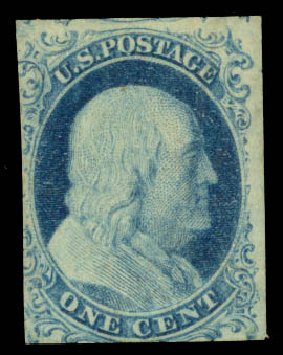 Values of US Stamp Scott Catalog 9: 1c 1852 Franklin. Daniel Kelleher Auctions, May 2015, Sale 669, Lot 2371