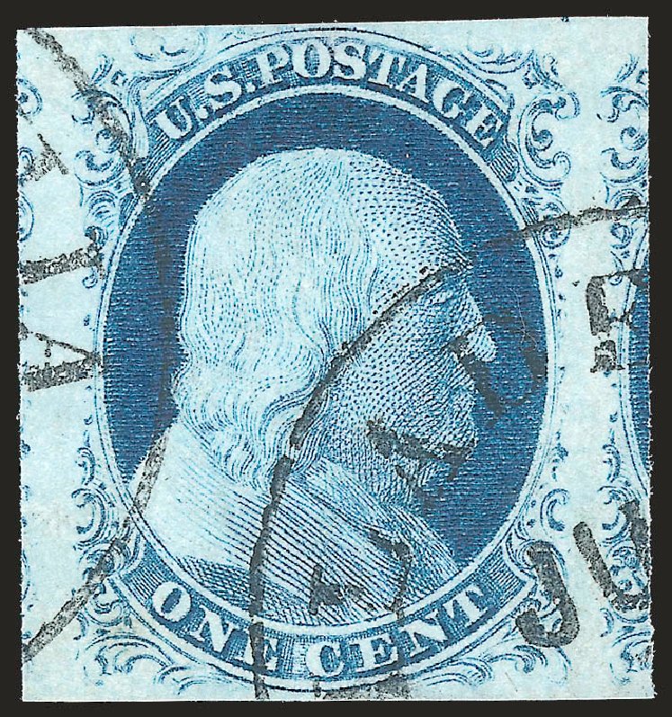 US Stamp Values Scott Catalogue # 9 - 1c 1852 Franklin. Robert Siegel Auction Galleries, Jun 2009, Sale 975, Lot 1121