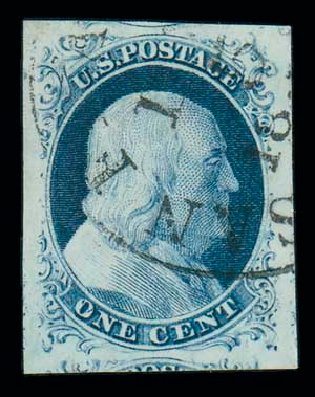 Price of US Stamp Scott Cat. #9: 1c 1852 Franklin. Matthew Bennett International, Dec 2007, Sale 323, Lot 34
