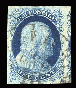 US Stamp Values Scott Catalogue #9 - 1852 1c Franklin. Cherrystone Auctions, Mar 2013, Sale 201303, Lot 4