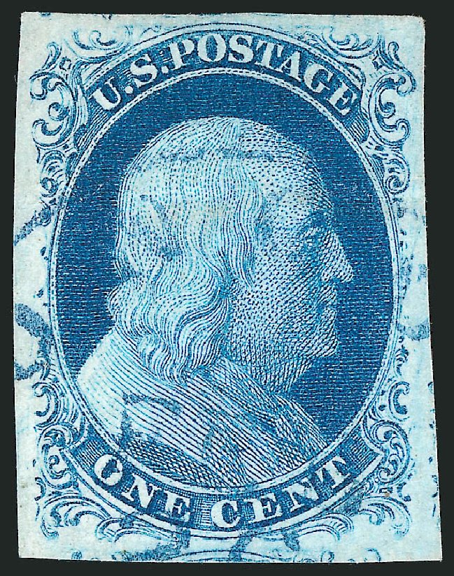 US Stamp Values Scott Catalogue # 9: 1852 1c Franklin. Robert Siegel Auction Galleries, Dec 2010, Sale 998, Lot 124