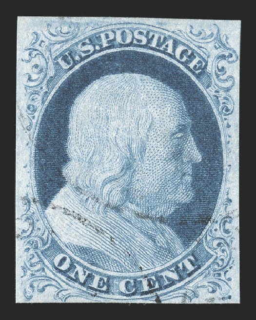 US Stamp Price Scott Catalog 9: 1852 1c Franklin. Spink Shreves Galleries, Jul 2012, Sale 140, Lot 44