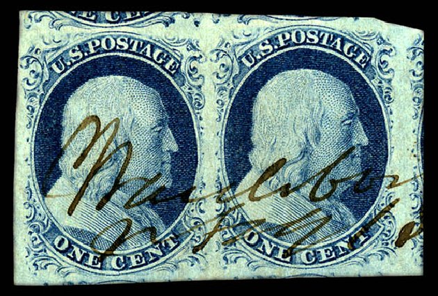 US Stamp Values Scott Catalog # 9: 1c 1852 Franklin. Matthew Bennett International, Dec 2008, Sale 330, Lot 1365