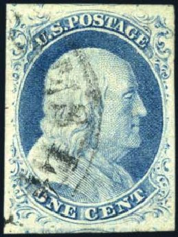 US Stamps Values Scott Cat. 9: 1c 1852 Franklin. Harmer-Schau Auction Galleries, Feb 2010, Sale 84, Lot 1255