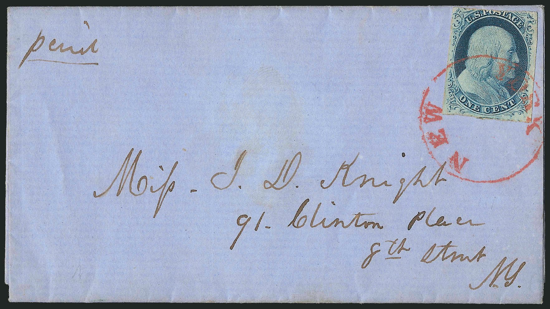 Prices of US Stamps Scott Cat. 9 - 1852 1c Franklin. Robert Siegel Auction Galleries, Sep 2010, Sale 994, Lot 875