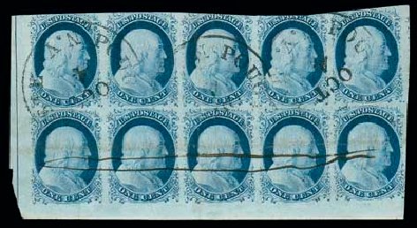 Values of US Stamp Scott Cat. #9 - 1852 1c Franklin. Matthew Bennett International, Dec 2007, Sale 325, Lot 1422