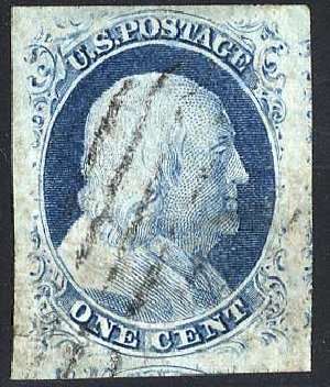 US Stamp Value Scott Catalog #9 - 1c 1852 Franklin. Cherrystone Auctions, Jul 2008, Sale 200807, Lot 12