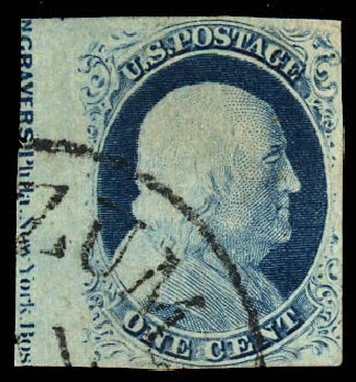 Cost of US Stamps Scott Cat. 9: 1c 1852 Franklin. Daniel Kelleher Auctions, Dec 2012, Sale 633, Lot 352