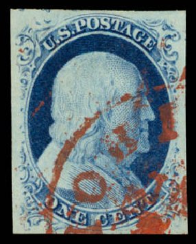 Value of US Stamp Scott Catalog # 9: 1c 1852 Franklin. Daniel Kelleher Auctions, Dec 2014, Sale 661, Lot 22