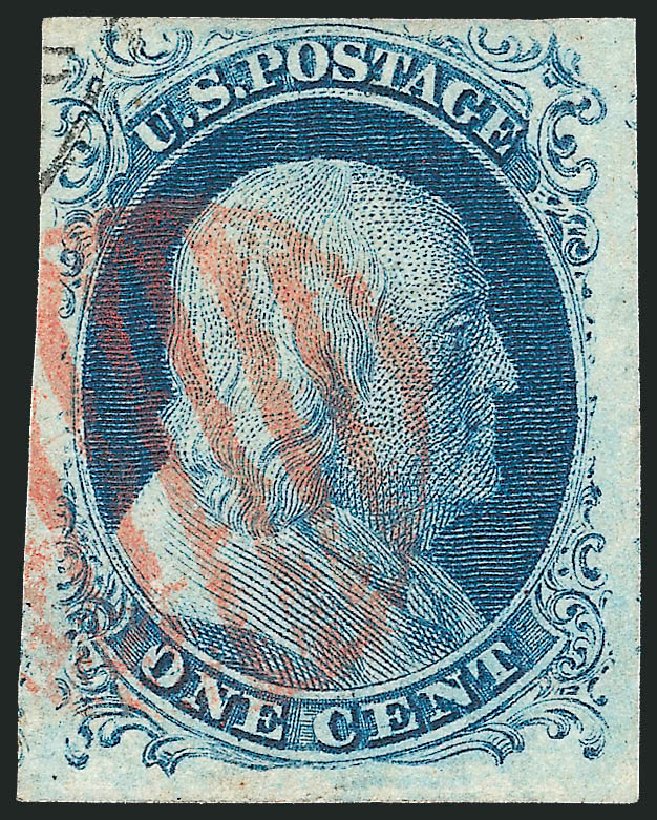 US Stamps Prices Scott 9: 1852 1c Franklin. Robert Siegel Auction Galleries, Dec 2013, Sale 1062, Lot 72