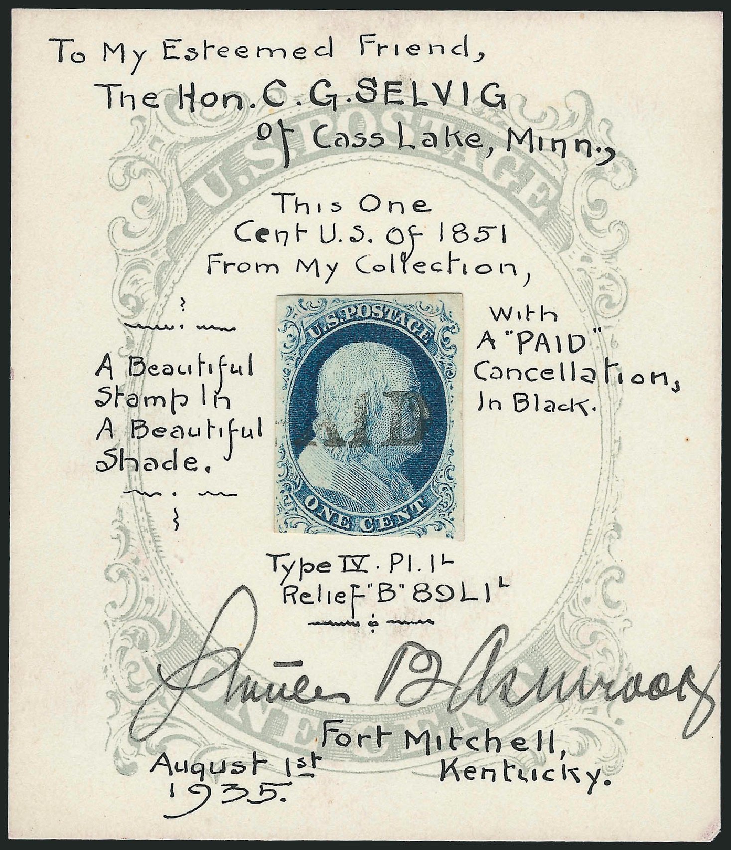 Values of US Stamps Scott Catalog # 9 - 1852 1c Franklin. Robert Siegel Auction Galleries, Sep 2010, Sale 994, Lot 752