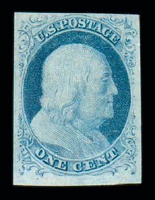 US Stamp Values Scott 9: 1852 1c Franklin. Matthew Bennett International, Dec 2007, Sale 324, Lot 1043