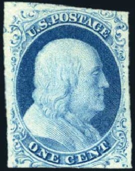 Value of US Stamp Scott Catalog #9: 1852 1c Franklin. Harmer-Schau Auction Galleries, Feb 2010, Sale 84, Lot 1253