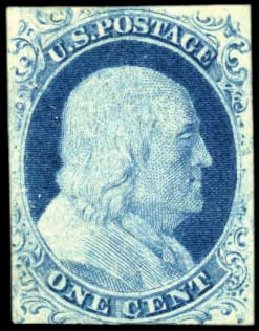 US Stamp Value Scott Catalogue 9 - 1c 1852 Franklin. Harmer-Schau Auction Galleries, Oct 2010, Sale 87, Lot 93