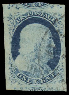 US Stamp Prices Scott # 9: 1c 1852 Franklin. Daniel Kelleher Auctions, Apr 2012, Sale 629, Lot 153