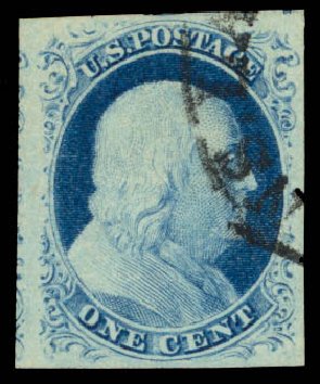 US Stamps Values Scott Cat. 9 - 1852 1c Franklin. Daniel Kelleher Auctions, Dec 2014, Sale 661, Lot 23