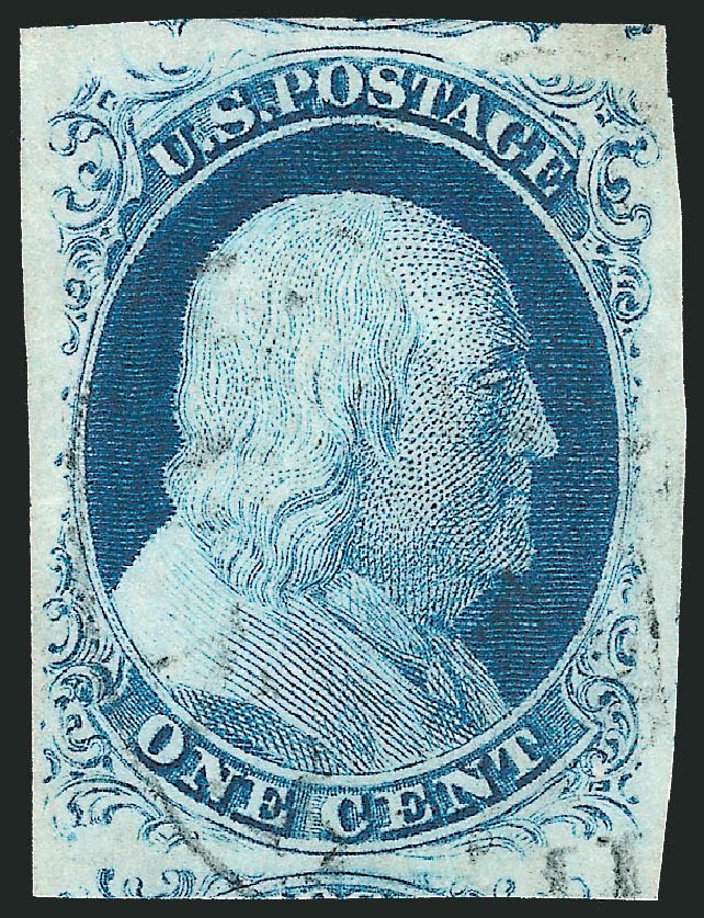 US Stamp Values Scott Catalog # 9 - 1c 1852 Franklin. Robert Siegel Auction Galleries, Sep 2009, Sale 976, Lot 1123