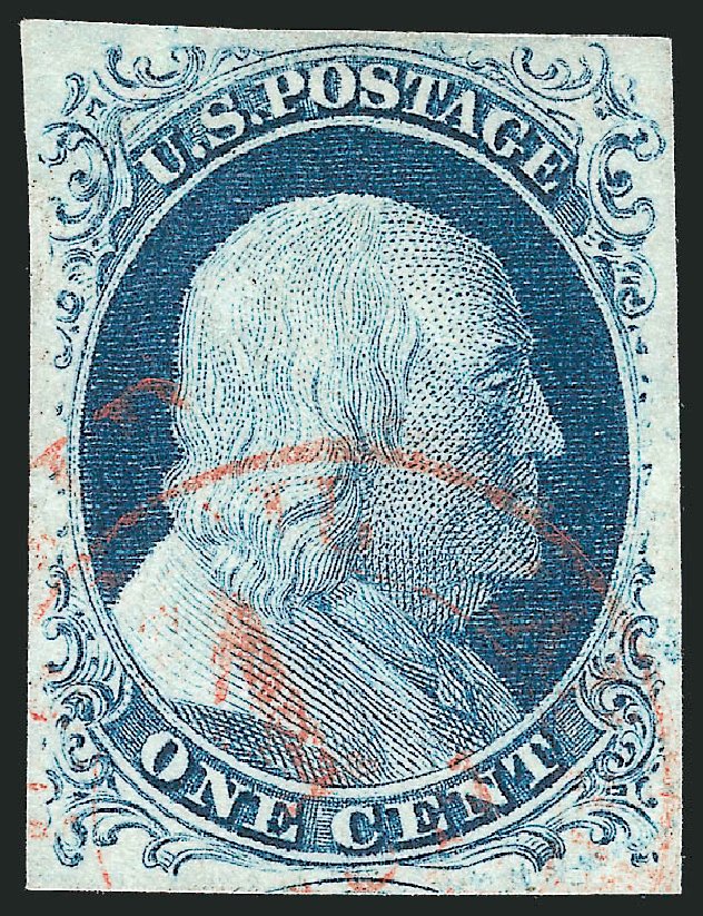 US Stamp Values Scott 9: 1852 1c Franklin. Robert Siegel Auction Galleries, Dec 2010, Sale 998, Lot 183