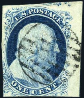 Values of US Stamps Scott Catalogue 9: 1c 1852 Franklin. Harmer-Schau Auction Galleries, Feb 2010, Sale 84, Lot 1256