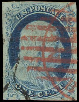 Costs of US Stamps Scott 9 - 1c 1852 Franklin. Daniel Kelleher Auctions, Jul 2011, Sale 625, Lot 656