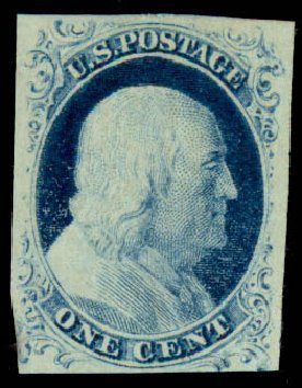 US Stamp Value Scott Cat. # 9: 1852 1c Franklin. Daniel Kelleher Auctions, Sep 2013, Sale 639, Lot 3106