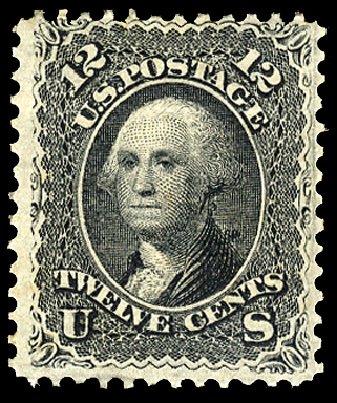 US Stamps Values Scott Catalog 90: 1868 12c Washington Grill. Cherrystone Auctions, Jun 2011, Sale 201106, Lot 27