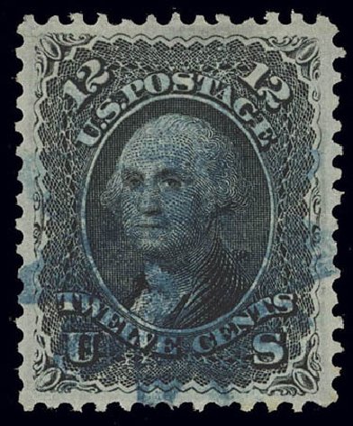 US Stamps Prices Scott Catalog 90 - 1868 12c Washington Grill. Daniel Kelleher Auctions, Feb 2013, Sale 634, Lot 78