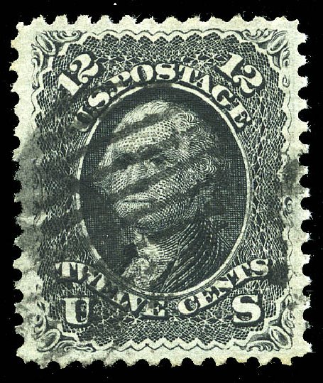 US Stamp Values Scott #90: 1868 12c Washington Grill. Matthew Bennett International, May 2014, Sale 350, Lot 161