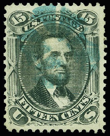 US Stamps Value Scott 90: 1868 12c Washington Grill. Matthew Bennett International, Dec 2008, Sale 330, Lot 1534