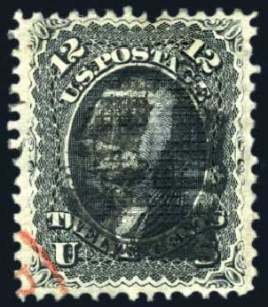 Value of US Stamps Scott Catalog 90 - 1868 12c Washington Grill. Harmer-Schau Auction Galleries, Jun 2008, Sale 78, Lot 1335