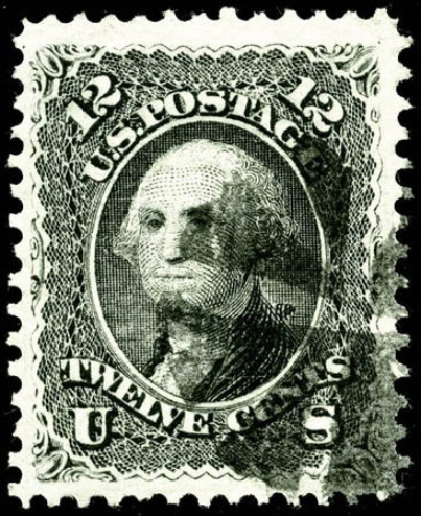 US Stamp Values Scott Catalogue #90: 1868 12c Washington Grill. Matthew Bennett International, Jun 2008, Sale 328, Lot 582