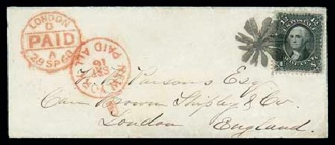 Cost of US Stamp Scott Catalog 90: 12c 1868 Washington Grill. Matthew Bennett International, Dec 2007, Sale 324, Lot 1076