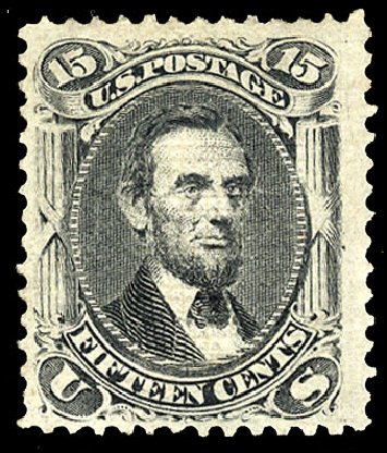 US Stamp Values Scott #91: 1868 15c Lincoln Grill. Cherrystone Auctions, Jun 2009, Sale 200906, Lot 47