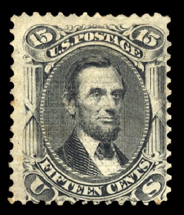 US Stamp Values Scott #91 - 15c 1868 Lincoln Grill. Cherrystone Auctions, Oct 2012, Sale 201210, Lot 71