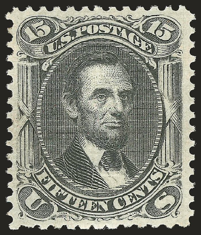 US Stamp Values Scott Cat. 91 - 1868 15c Lincoln Grill. Robert Siegel Auction Galleries, Apr 2009, Sale 972, Lot 3091