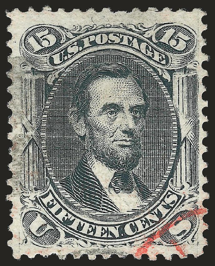 US Stamps Values Scott Cat. 91 - 1868 15c Lincoln Grill. Robert Siegel Auction Galleries, Apr 2010, Sale 984, Lot 335