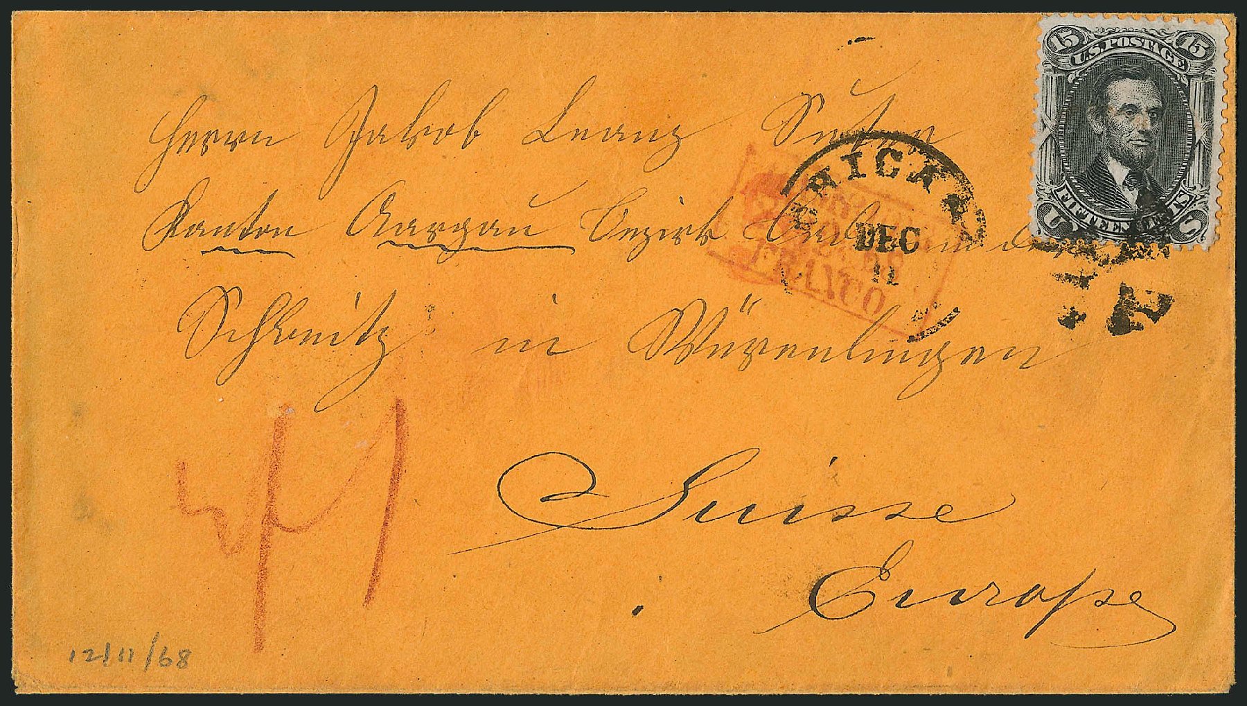 Price of US Stamps Scott 91: 1868 15c Lincoln Grill. Robert Siegel Auction Galleries, Sep 2010, Sale 993, Lot 502