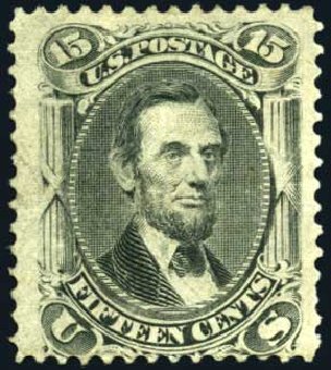 Values of US Stamps Scott Cat. # 91 - 1868 15c Lincoln Grill. Harmer-Schau Auction Galleries, Apr 2008, Sale 77, Lot 63