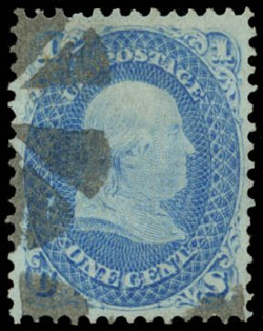 Price of US Stamps Scott Catalog #92 - 1868 1c Franklin Grill. Daniel Kelleher Auctions, Sep 2014, Sale 655, Lot 237