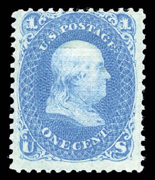 US Stamps Values Scott Catalogue 92 - 1868 1c Franklin Grill. Matthew Bennett International, Sep 2010, Sale 333, Lot 3468