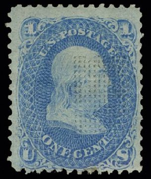 Value of US Stamp Scott Cat. #92: 1c 1868 Franklin Grill. H.R. Harmer, May 2014, Sale 3005, Lot 1108