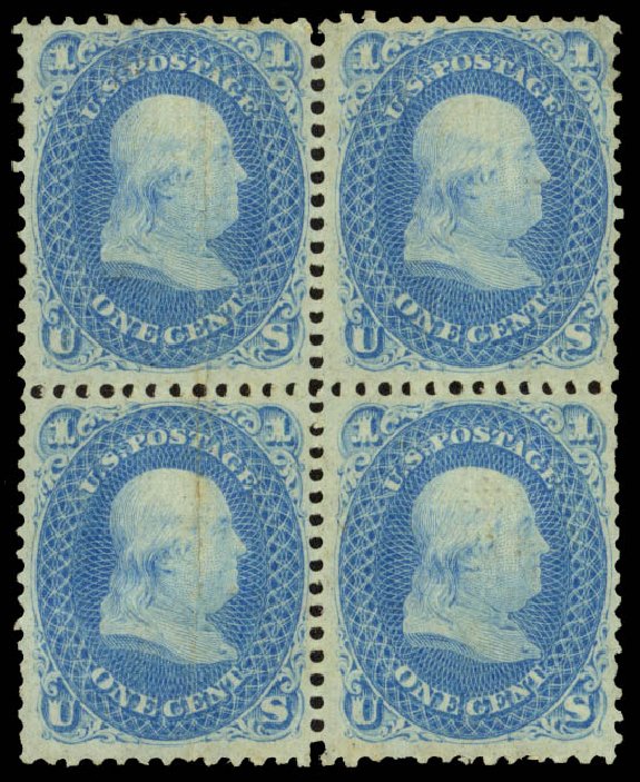 Values of US Stamps Scott #92: 1868 1c Franklin Grill. Daniel Kelleher Auctions, May 2014, Sale 652, Lot 208