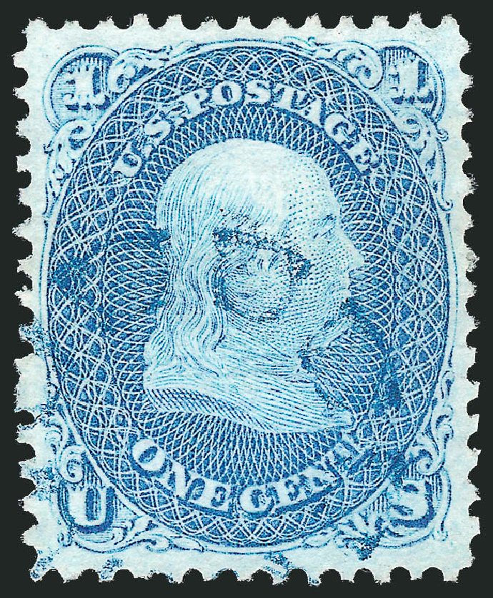 US Stamp Prices Scott Catalogue 92 - 1868 1c Franklin Grill. Robert Siegel Auction Galleries, Mar 2014, Sale 1067, Lot 1078
