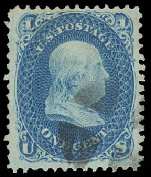 US Stamps Values Scott Cat. # 92 - 1868 1c Franklin Grill. Daniel Kelleher Auctions, Jul 2011, Sale 625, Lot 729