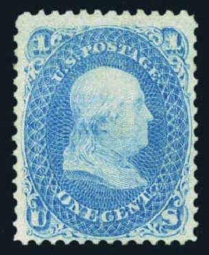 US Stamp Prices Scott # 92 - 1868 1c Franklin Grill. Harmer-Schau Auction Galleries, Aug 2014, Sale 102, Lot 1734